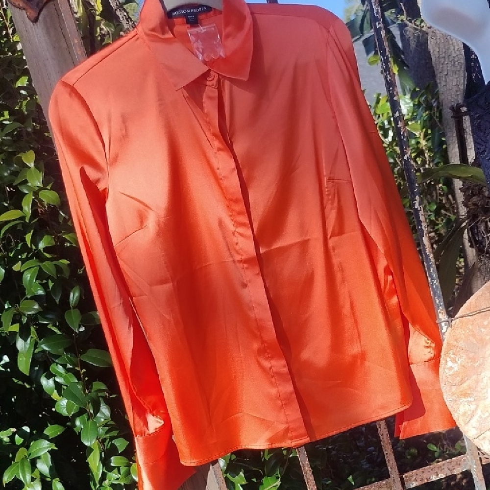 Boston Proper Button Down Silky Tangerine Dream Shirt Size Small New